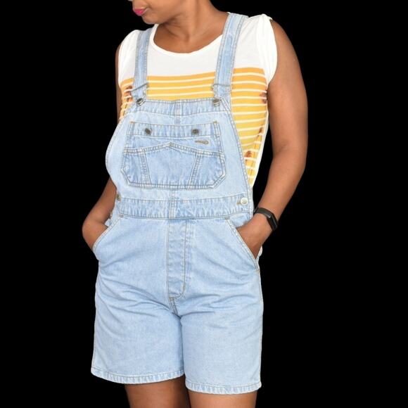 Vintage Bill Blass Bib Overalls Shorts Shortalls Blue Light Wash 90s Size Small - Picture 10 of 15